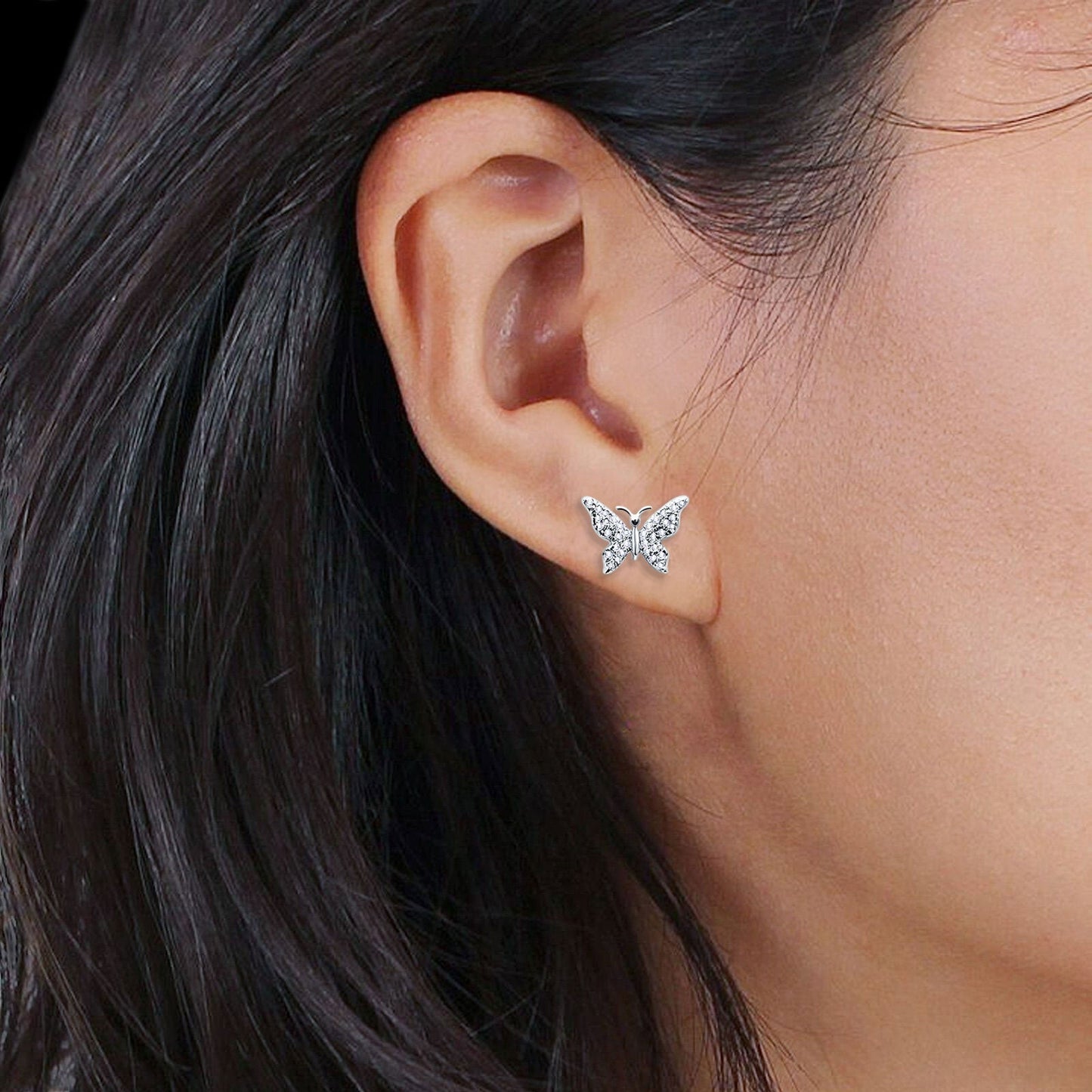 14K White Gold Butterfly Diamond Earrings