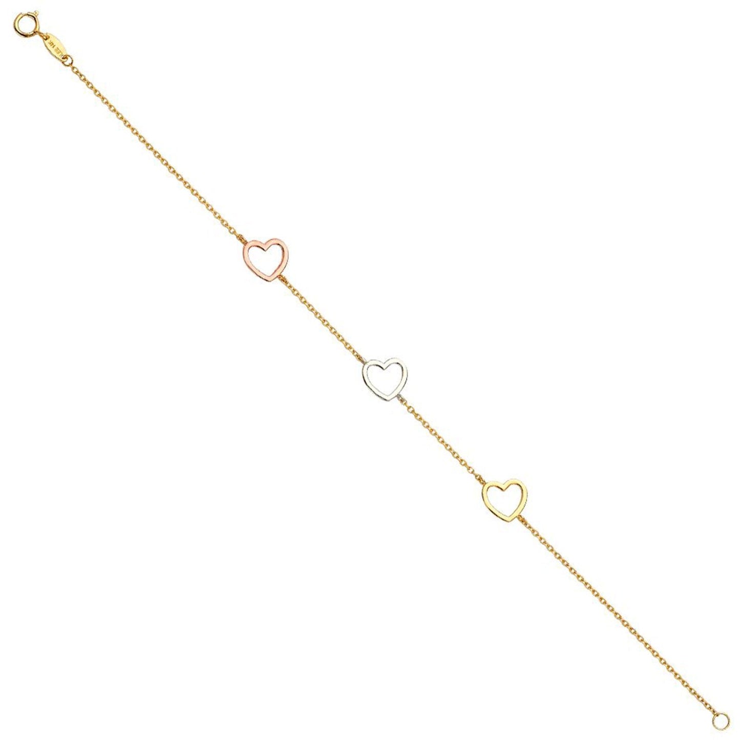 14K Tri Color Gold Heart Light Bracelet
