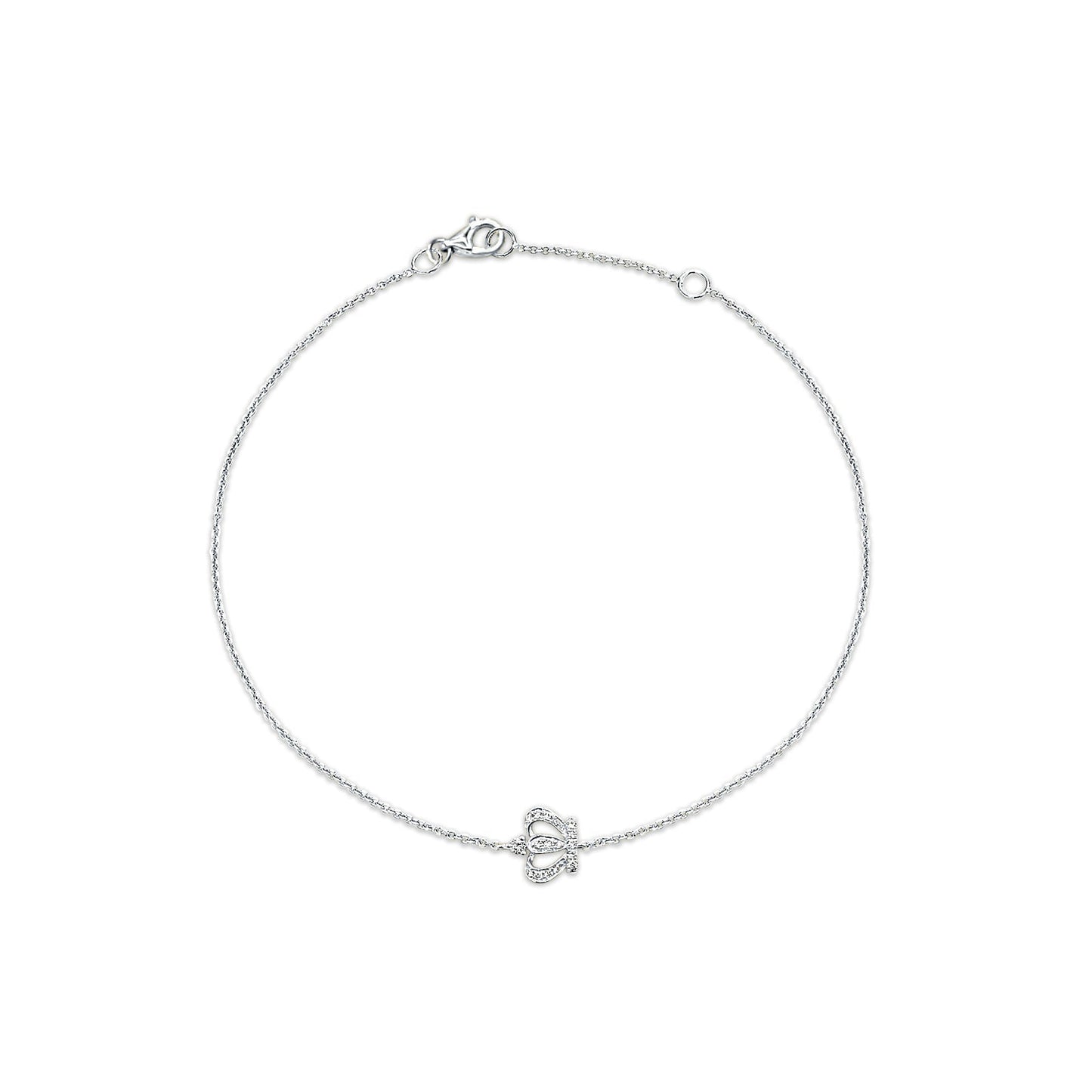 14K White Gold Crown Diamond Bracelet