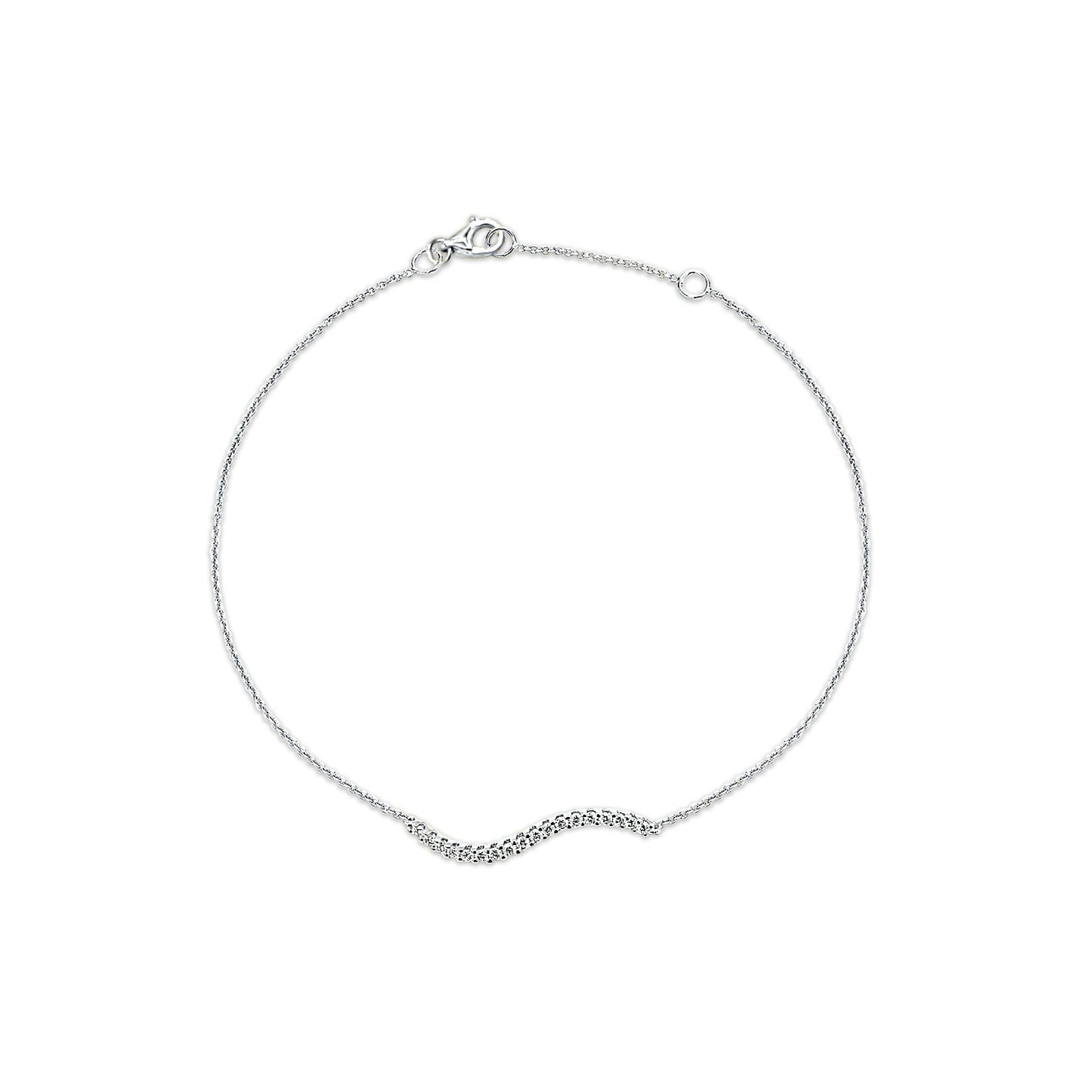 14K White Gold Diamond Wave Bar Bracelet