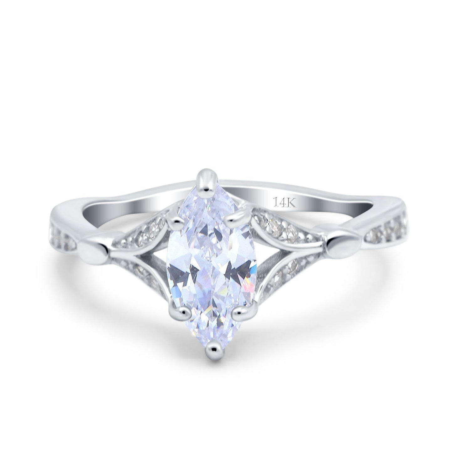 14K White Gold Marquise Art Deco Zirconia Ring