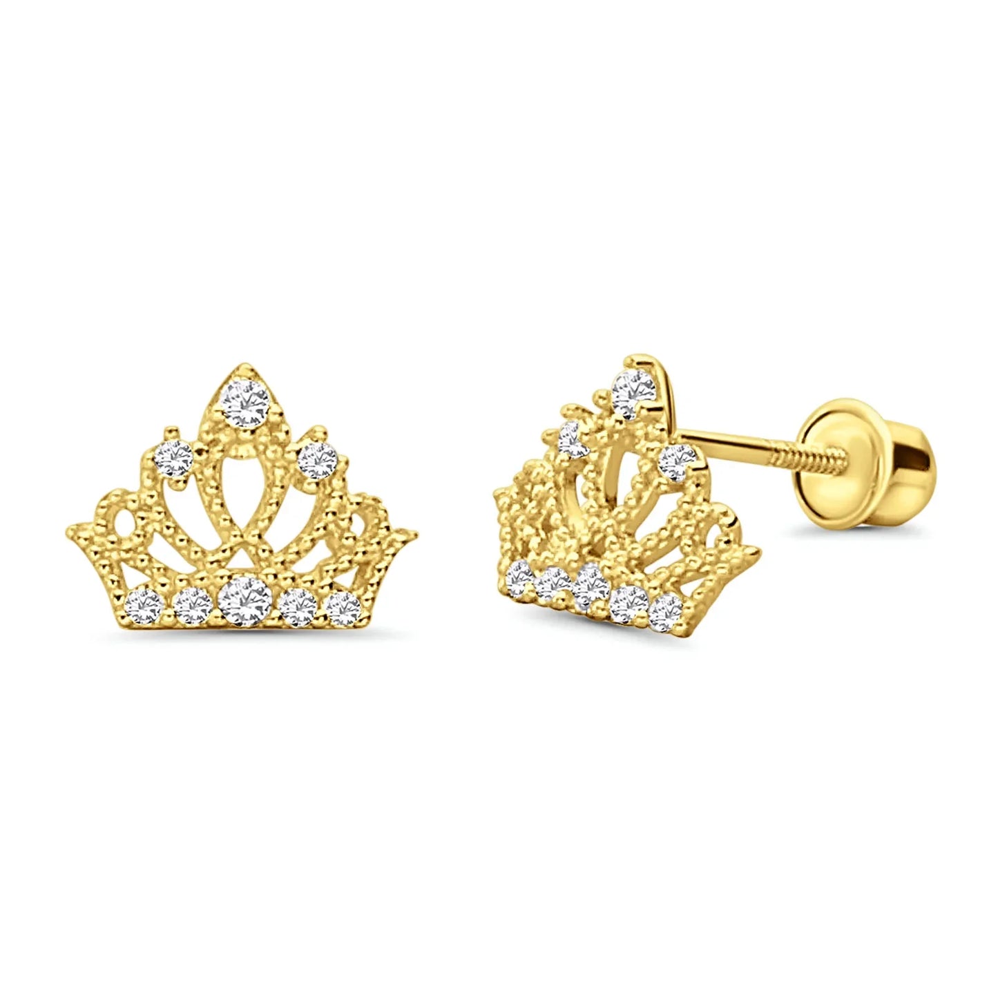 14K Gold Crown Zirconia Stud Earrings