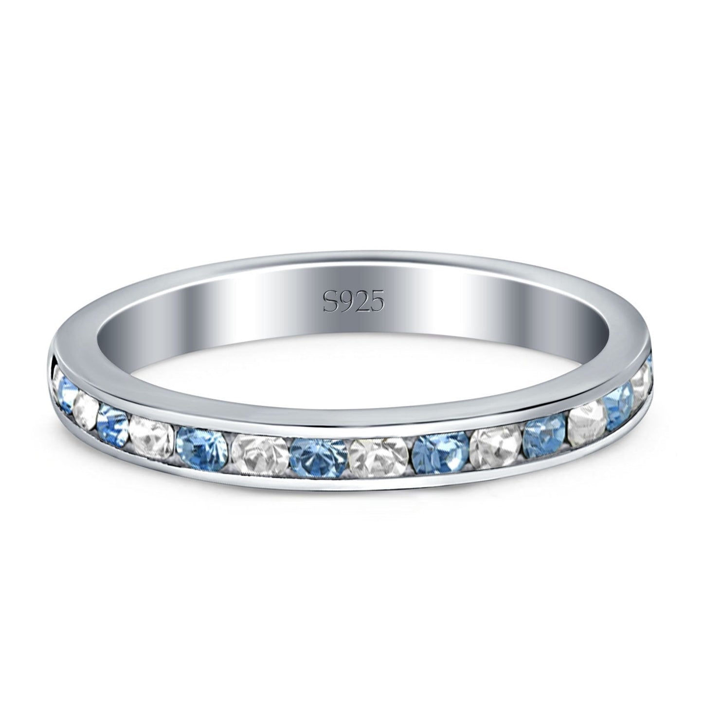 Aquamarine & Clear Zirconia 925 Silver Ring