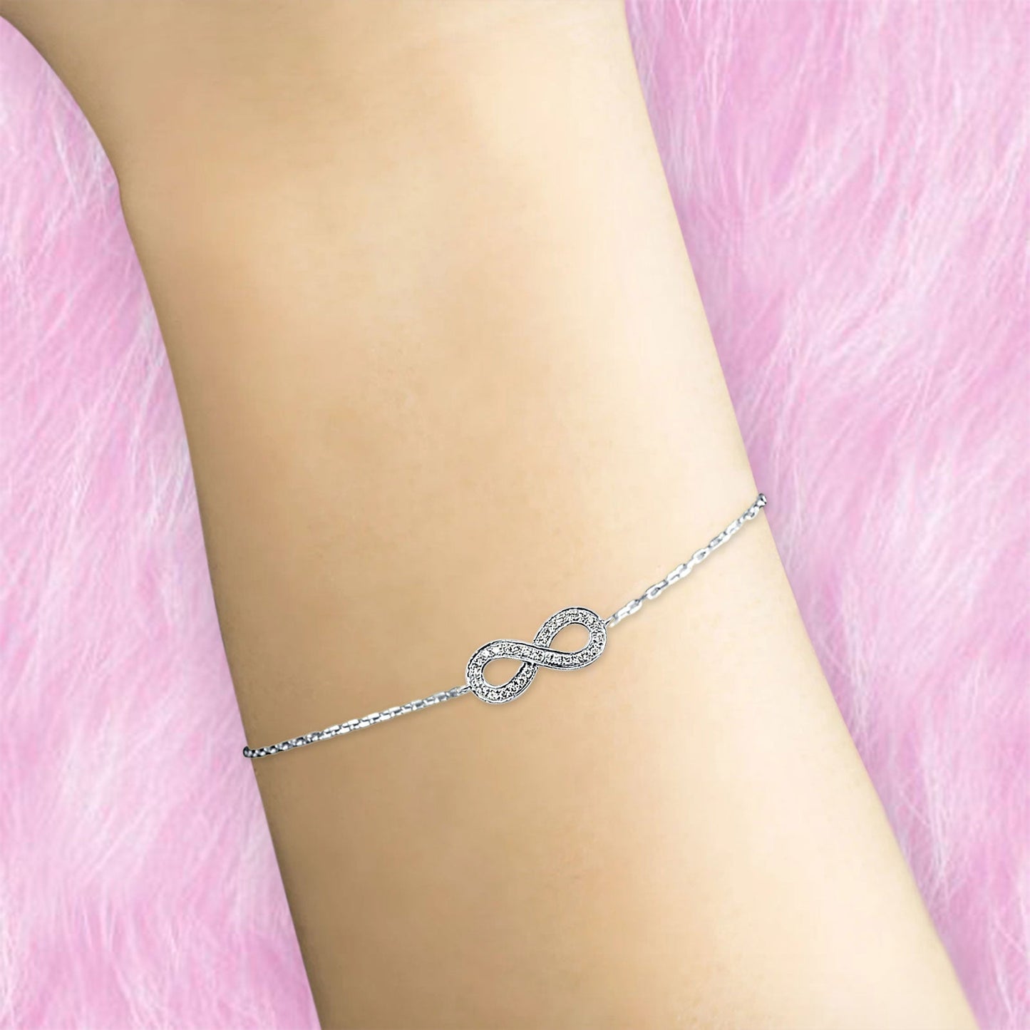 14K White Gold Natural Diamond Infinity Bracelets