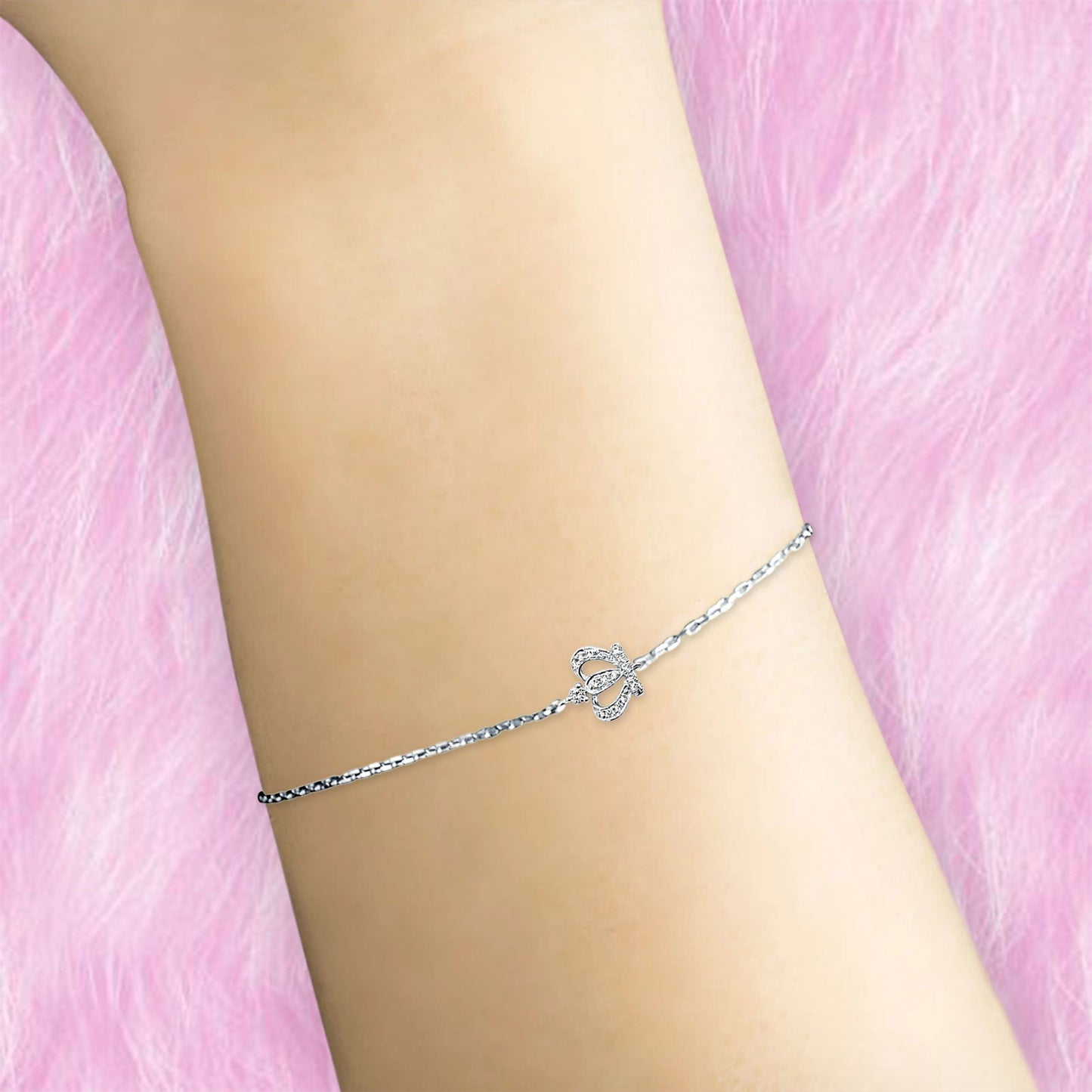 14K White Gold Crown Diamond Bracelet
