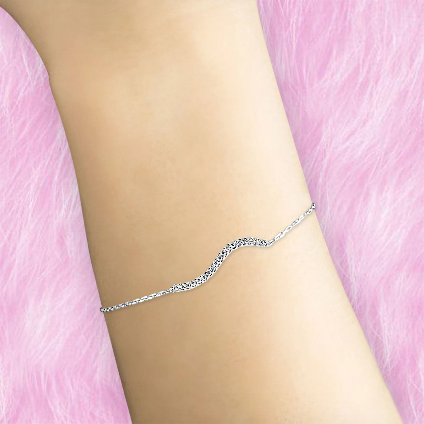 14K White Gold Diamond Wave Bar Bracelet