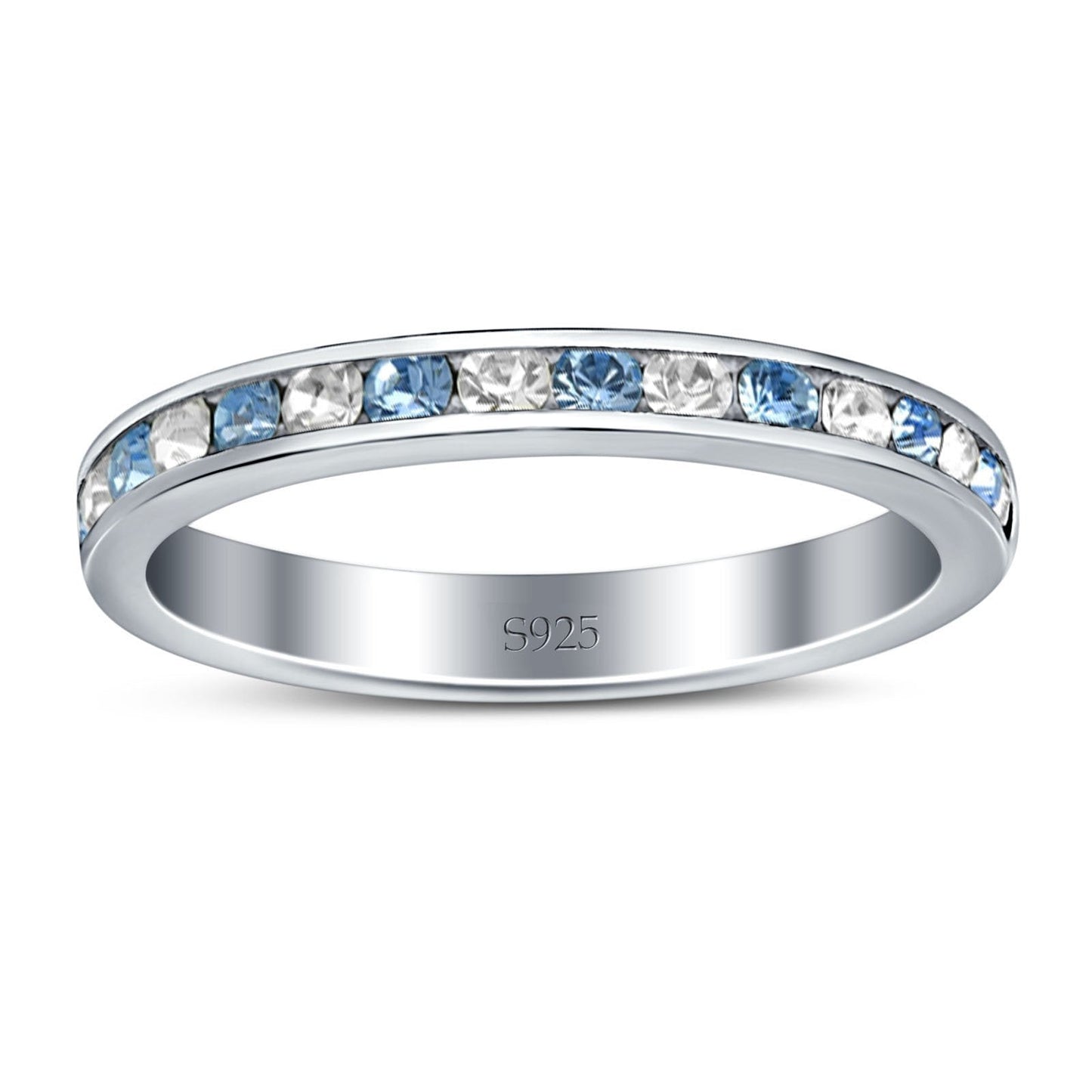 Aquamarine & Clear Zirconia 925 Silver Ring