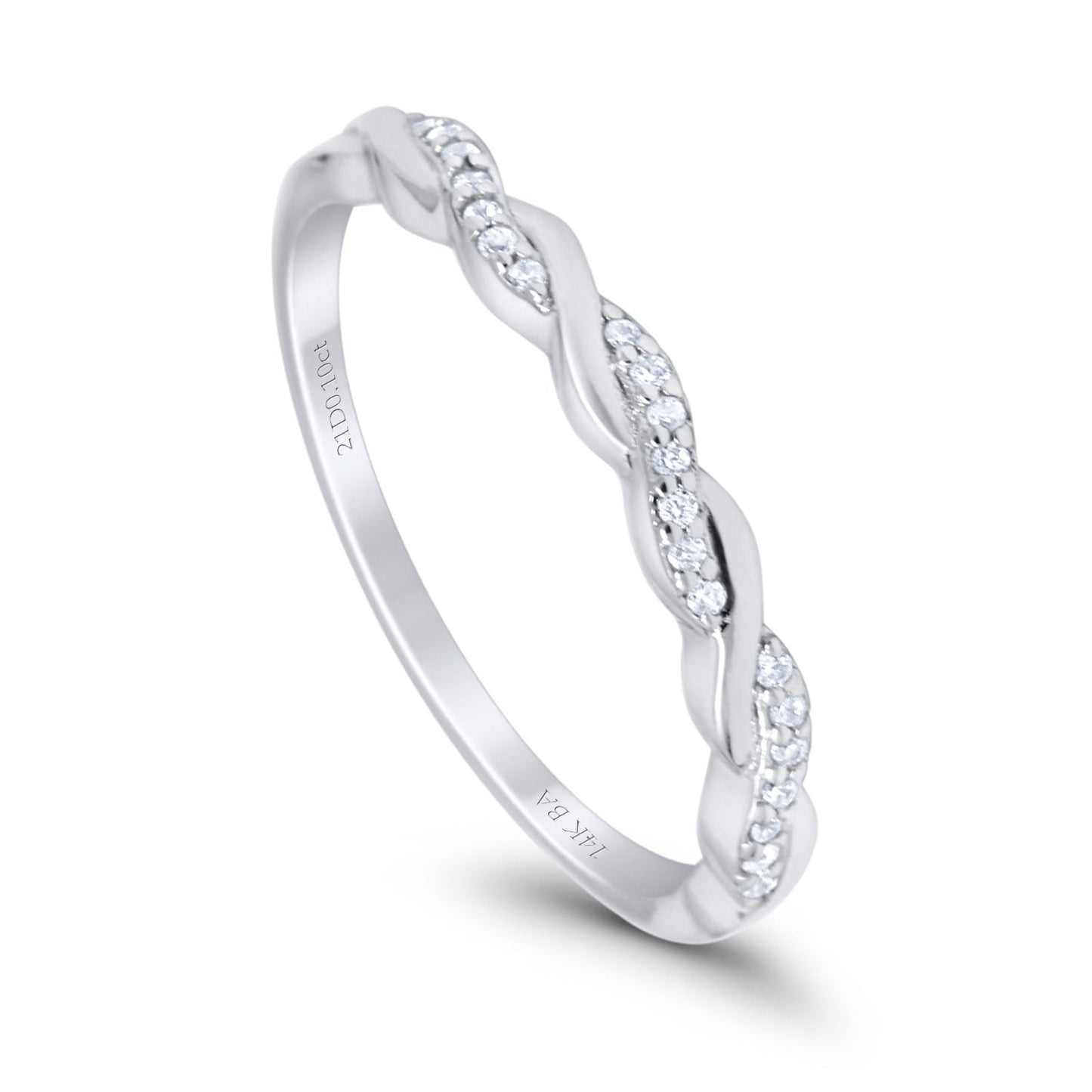 14K White Gold Half Round Eternity Twisted Diamond Ring