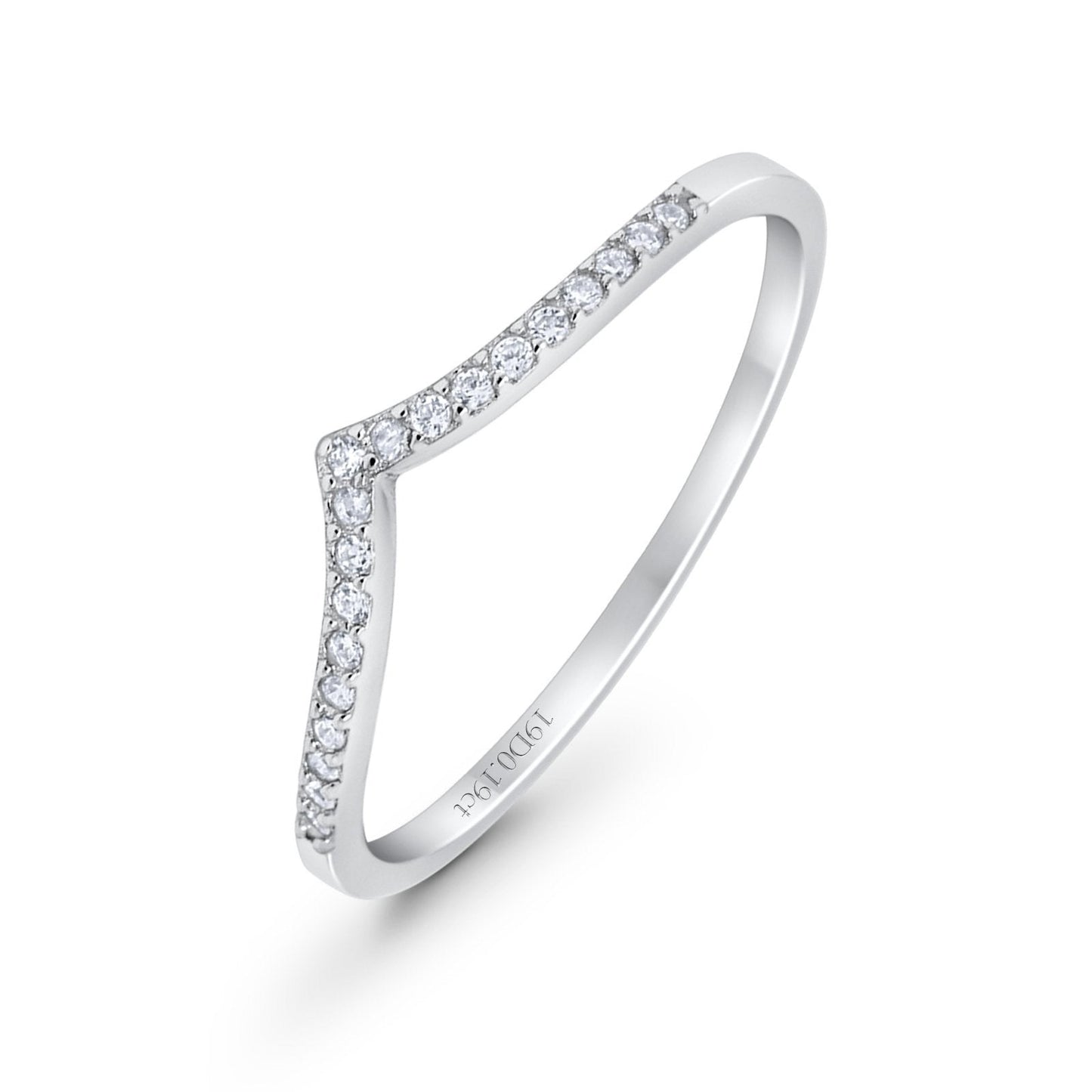 14K White Gold V shape Diamond Ring
