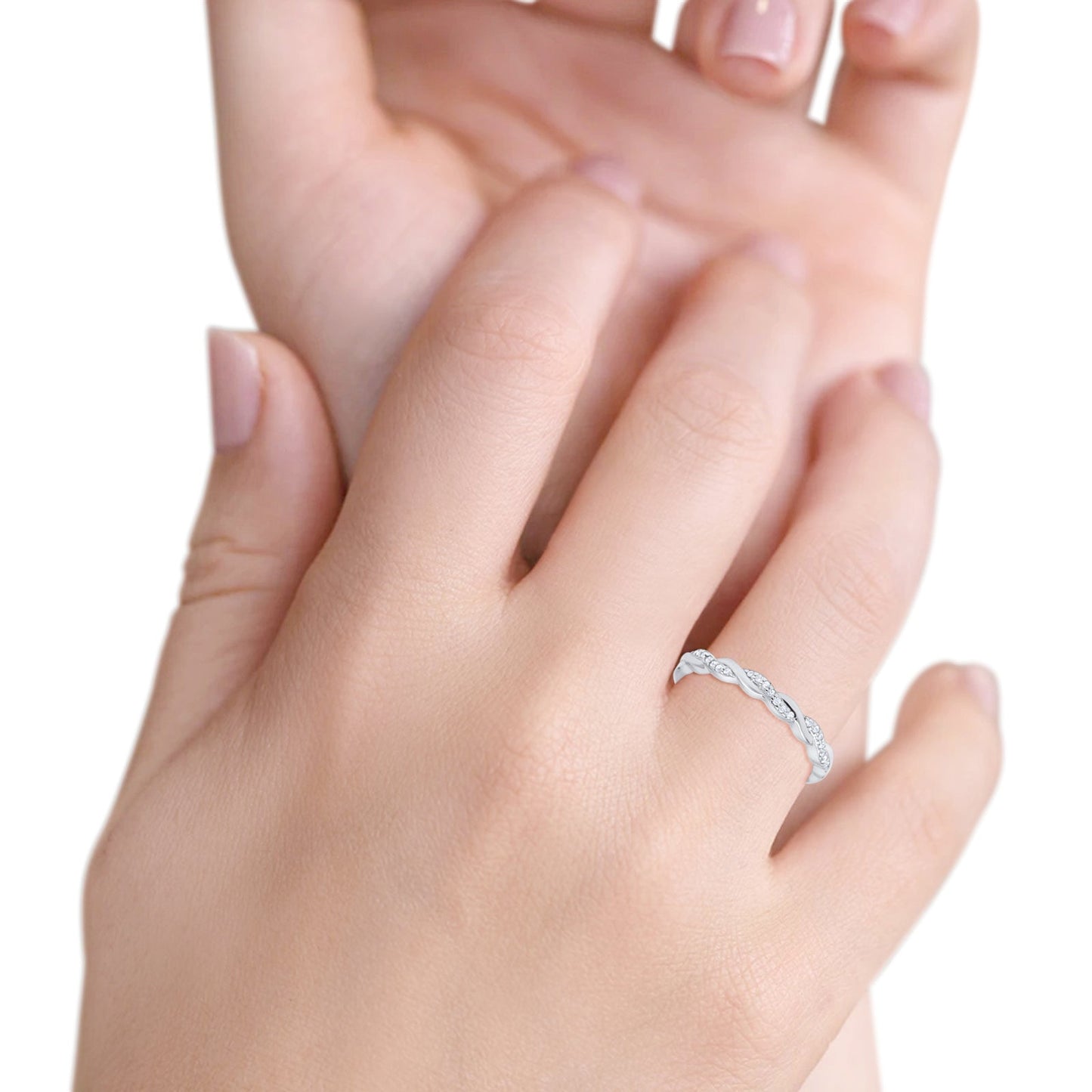 14K White Gold Half Round Eternity Twisted Diamond Ring