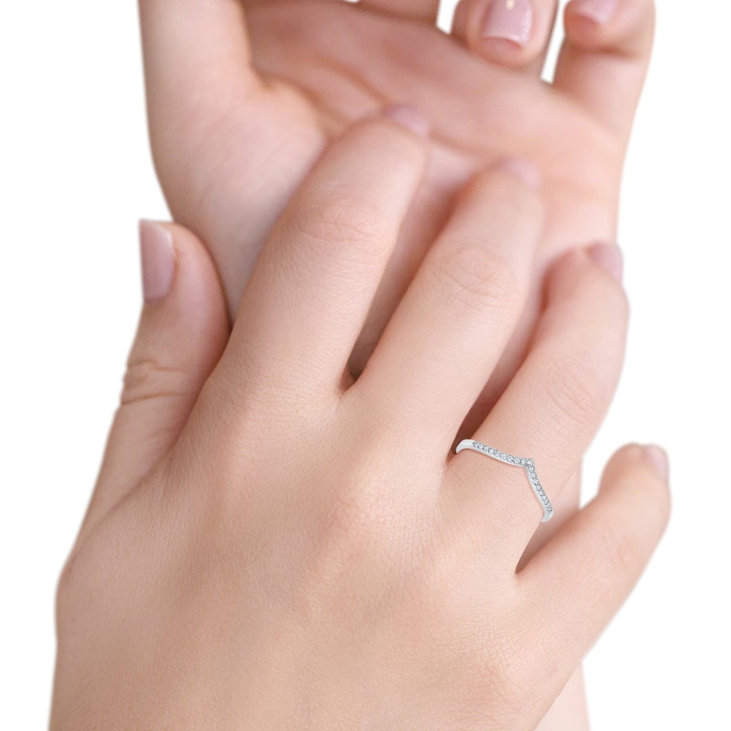 14K White Gold V shape Diamond Ring