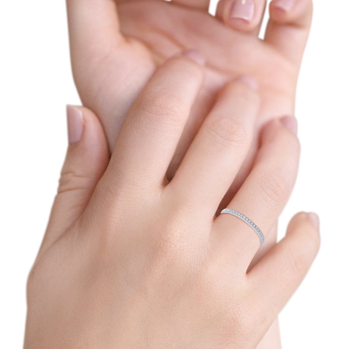 14K White Gold Simple Half Round Diamond Ring