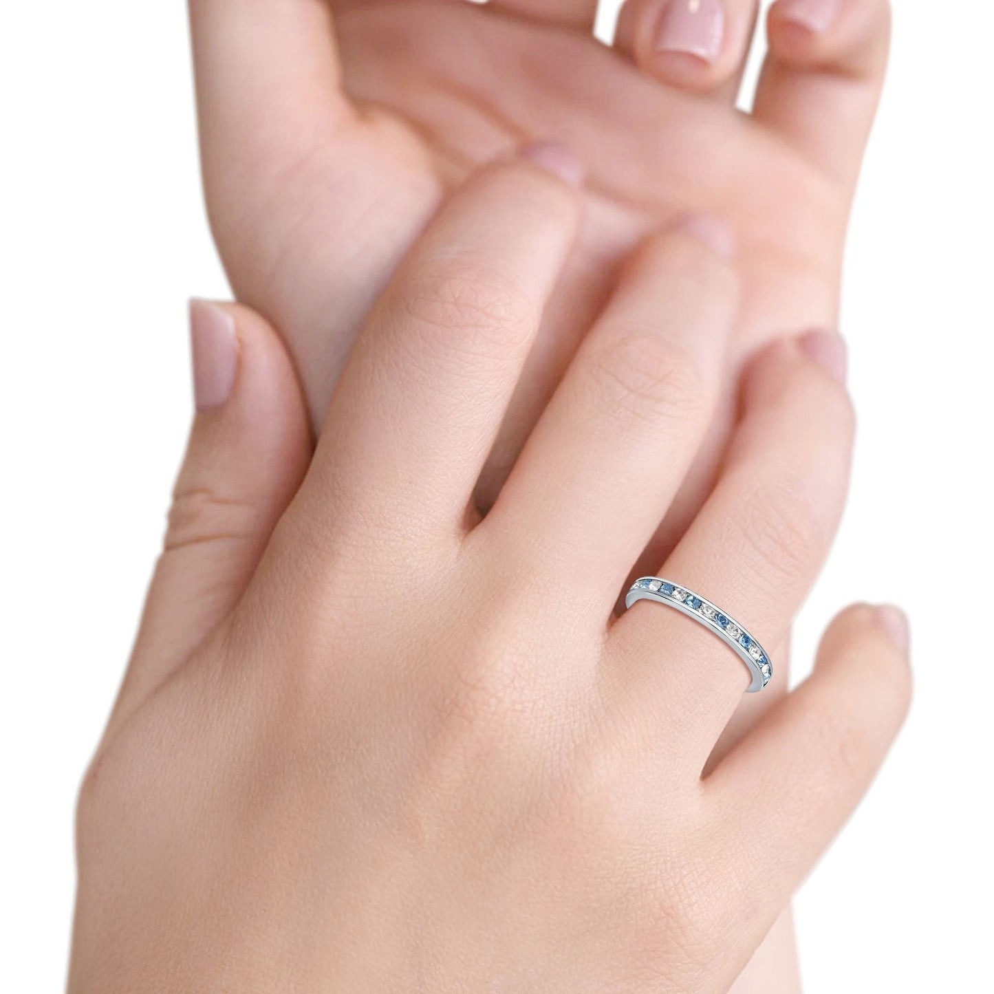Aquamarine & Clear Zirconia 925 Silver Ring