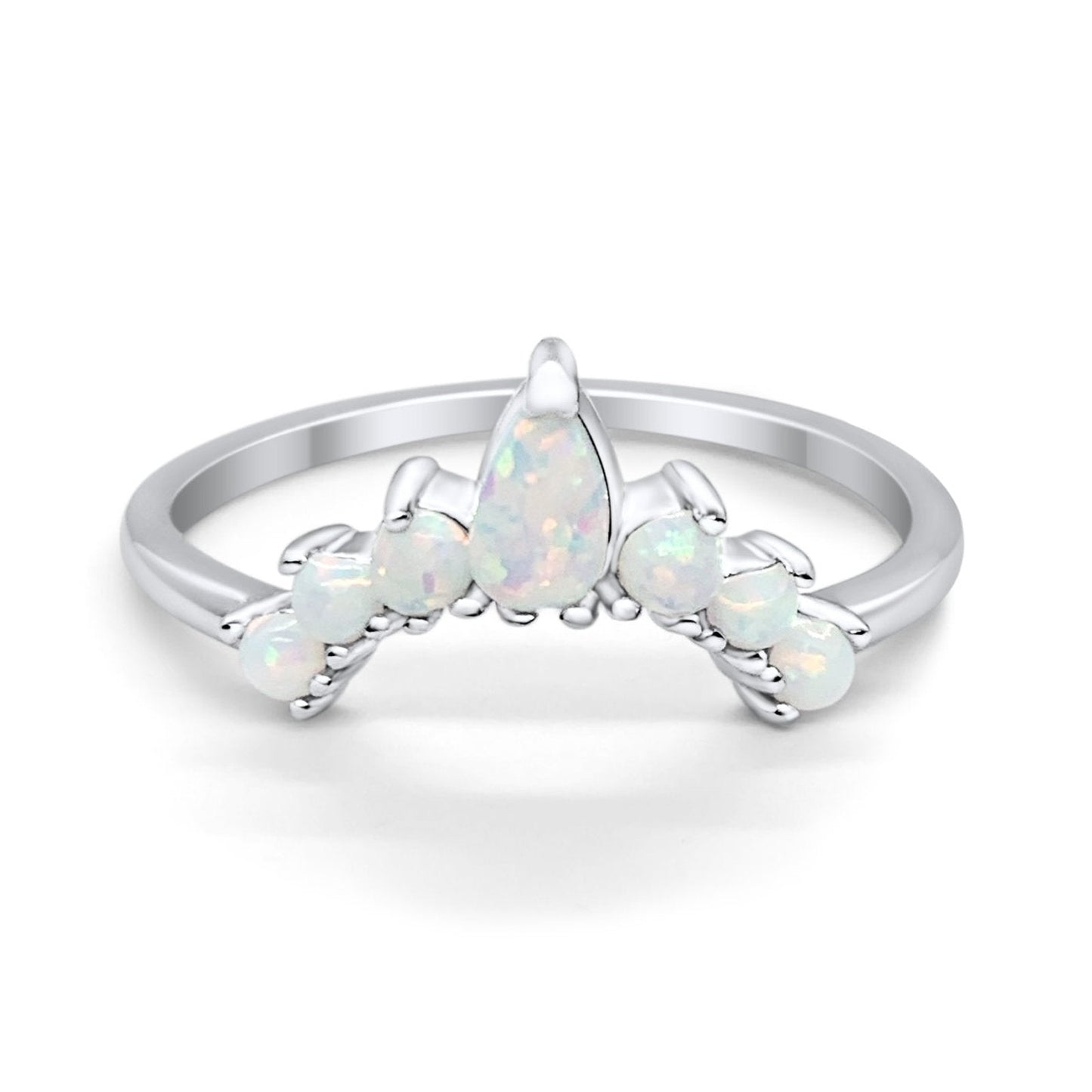 Curved Band Pear White Opal 925 Sterling Silver Ring