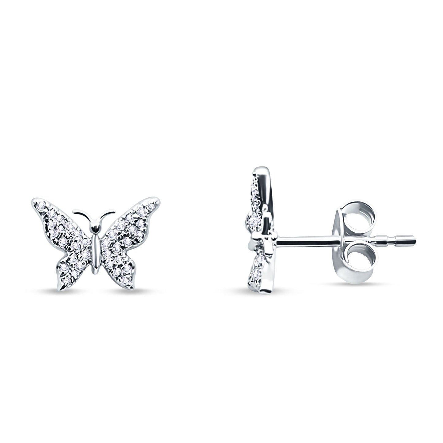 14K White Gold Butterfly Diamond Earrings