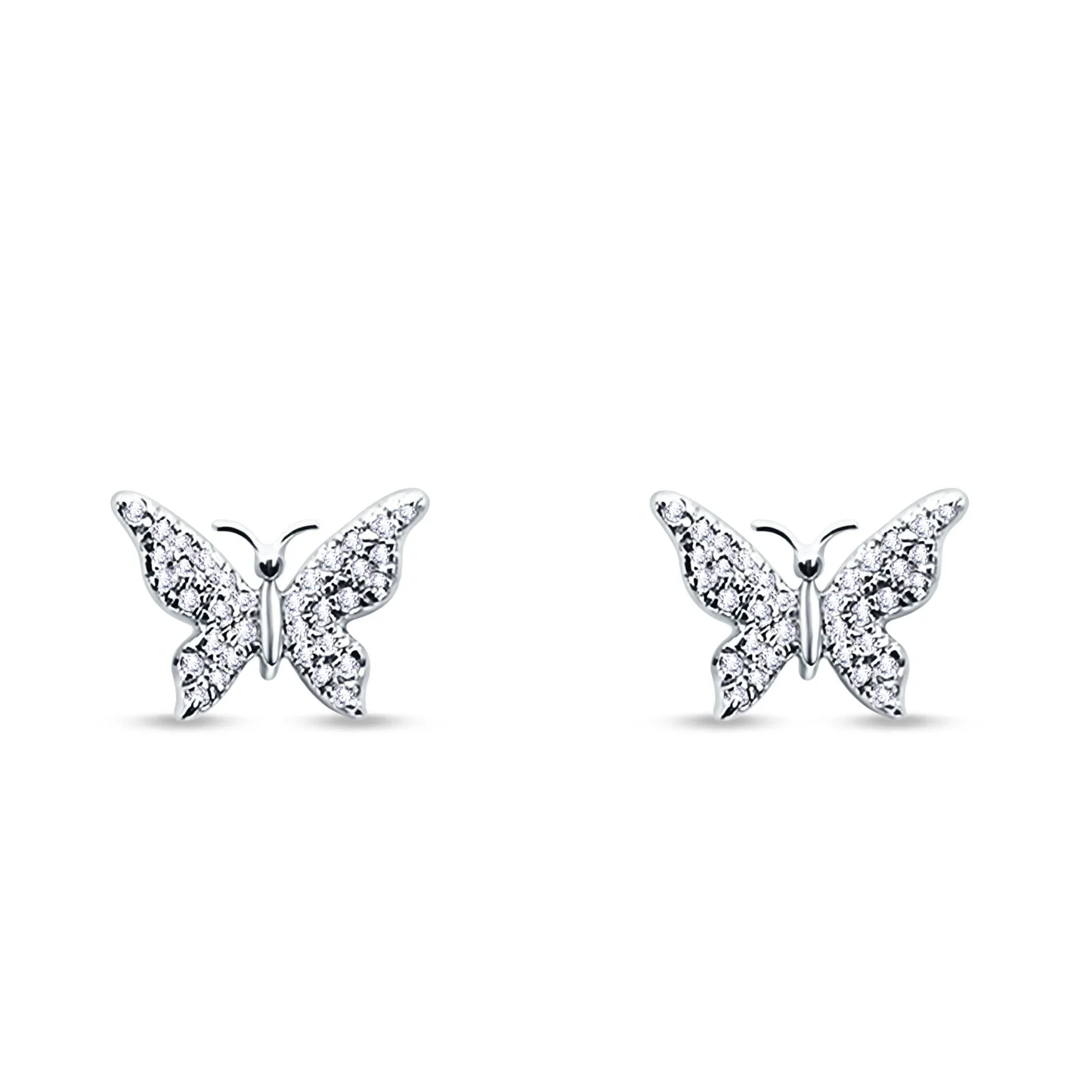 14K White Gold Butterfly Diamond Earrings