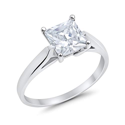 Princess Cut Clear Cubic Zirconia 925 Sterling Silver Ring