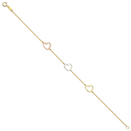 14K Tri Color Gold Heart Light Bracelet