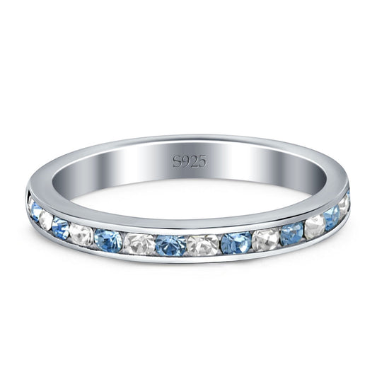 Aquamarine & Clear Zirconia 925 Silver Ring