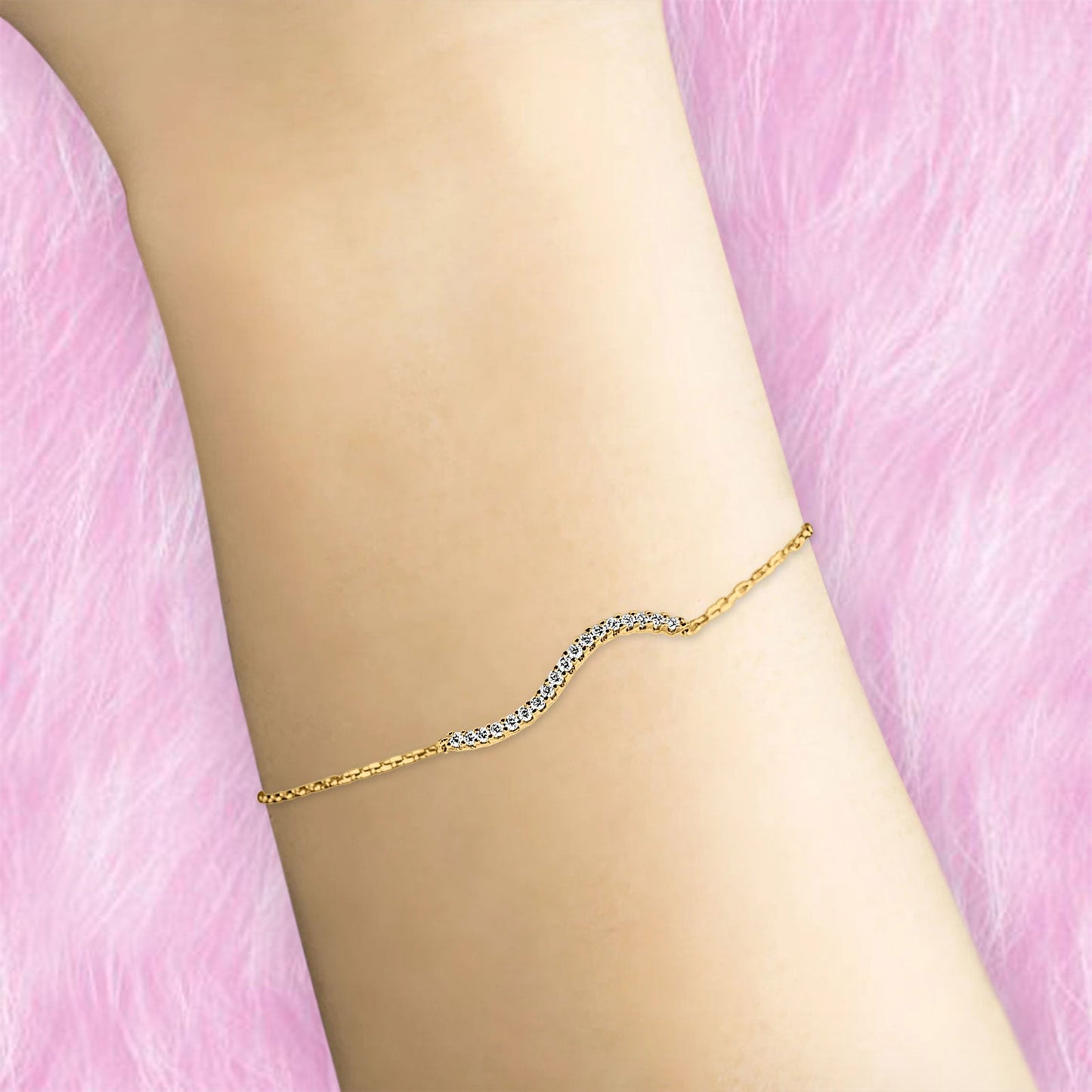 14K Yellow Gold Diamond Wave Bar Bracelet