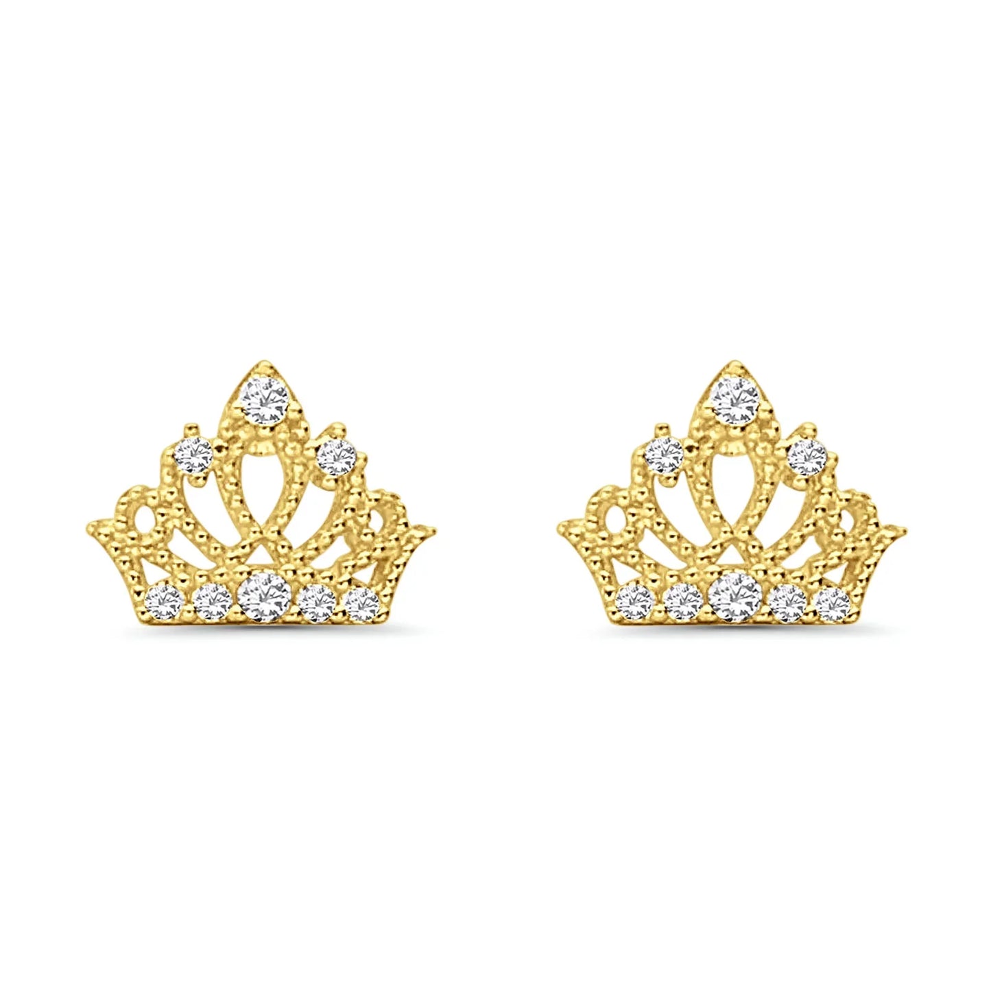 14K Gold Crown Zirconia Stud Earrings