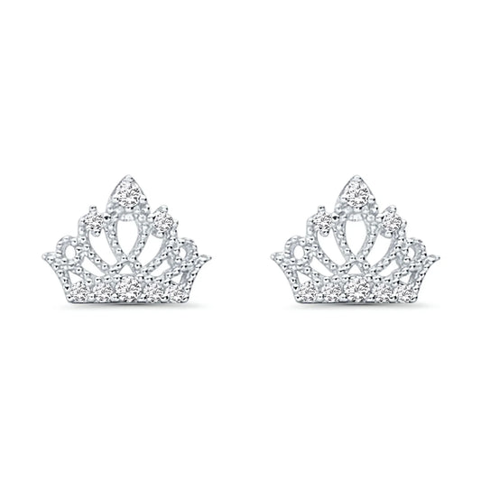 14K White Gold Crown Zirconia Stud Earrings