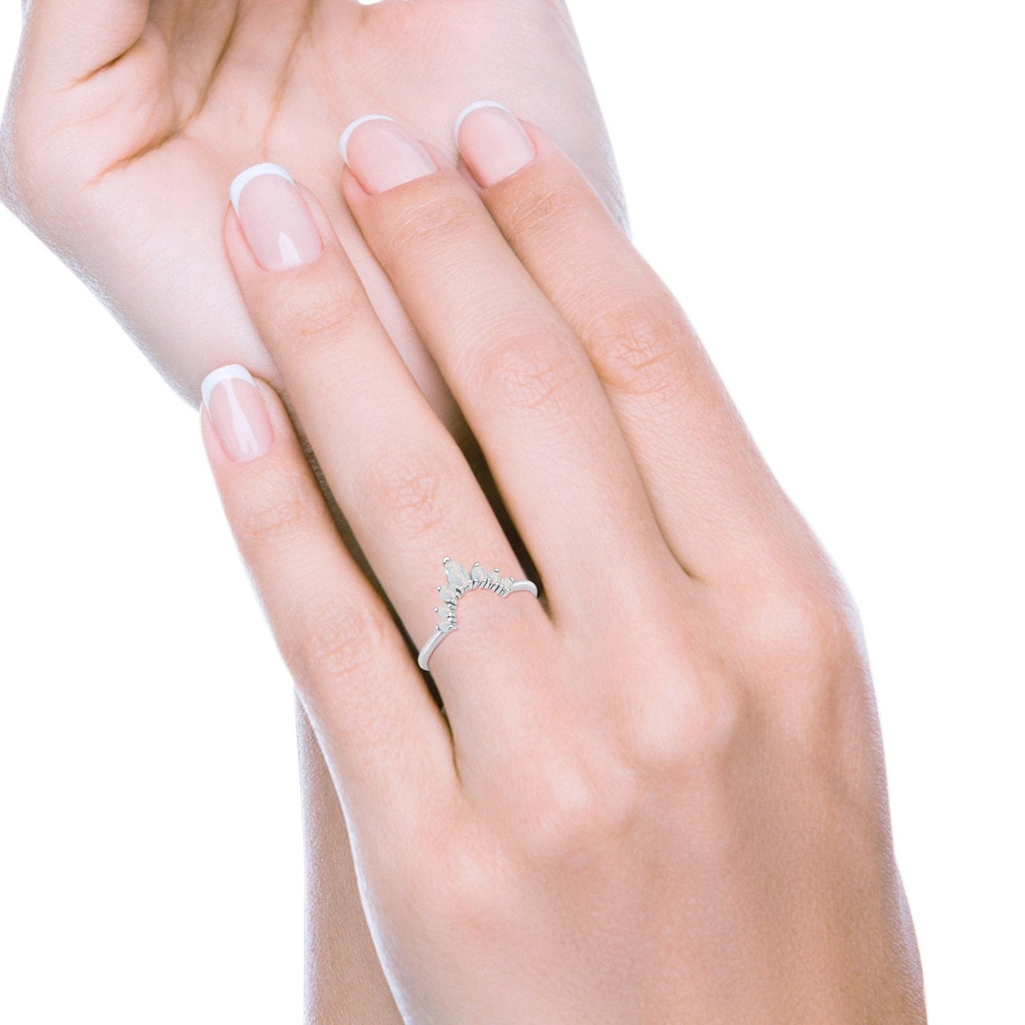 弧形白色蛋白石 925 純銀戒指 